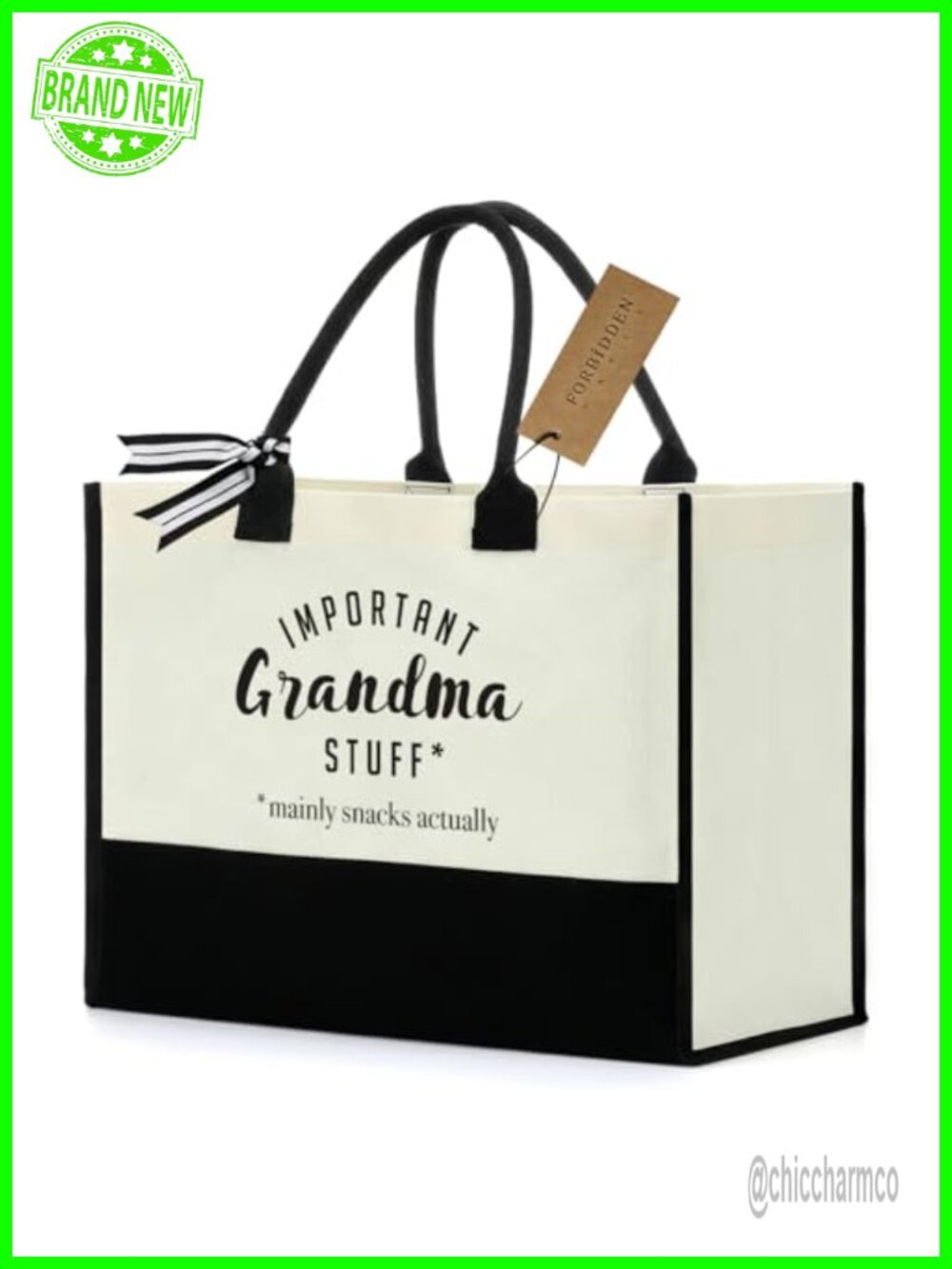 FORBIDDEN PAPER Canvas Tote Bag Important Stuff Gift Shopping Grocery